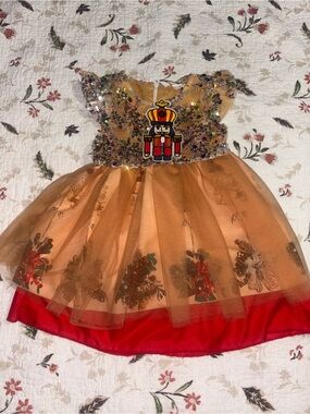 Mini Taylor Sequin Nutcracker Christmas Dress with Tulle Skirt 1-2y